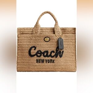 Coach Straw Cargo Tote Bag with Crossbody Strap